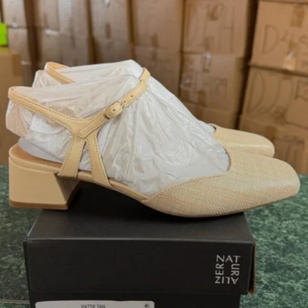 Naturalizer Tan Beige Low Block Heel Slingback Pumps